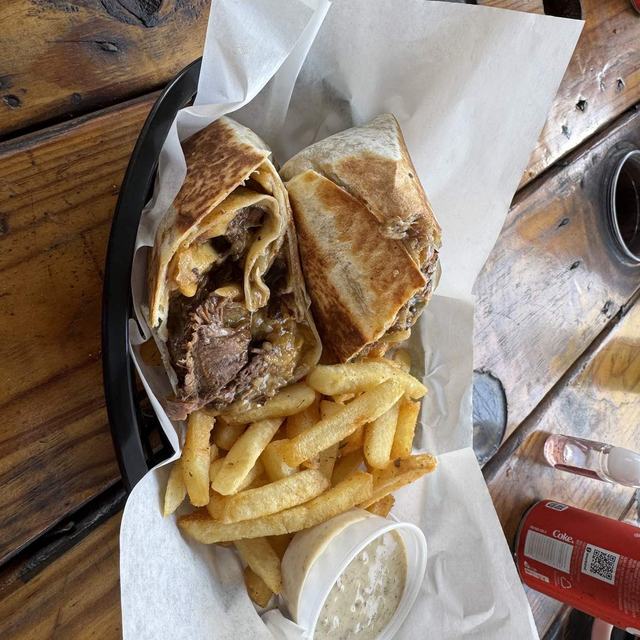 Oxtail wrap and fries
